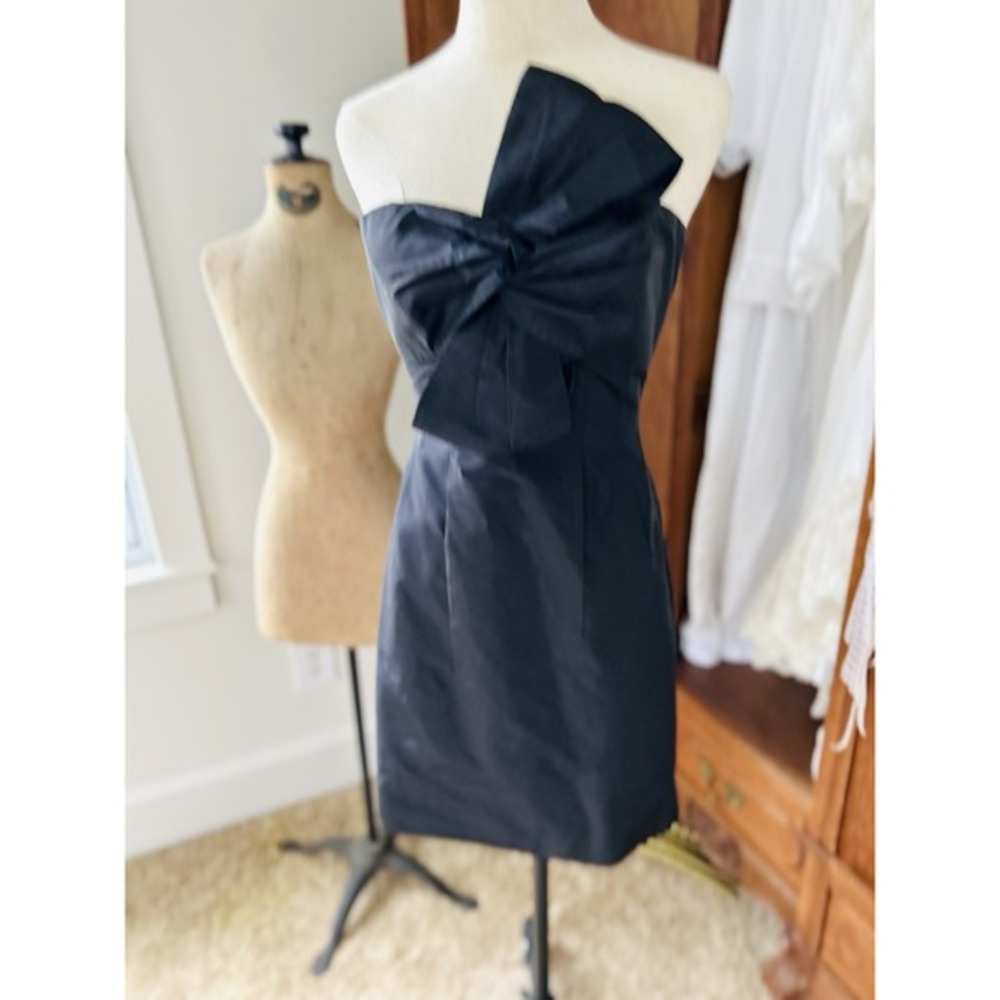 J.CREW Black Bow Monde Silk STRAPLESS DRESS Twist Knot Accent Fitted‎ NWT sz 2p - Picture 3 of 9
